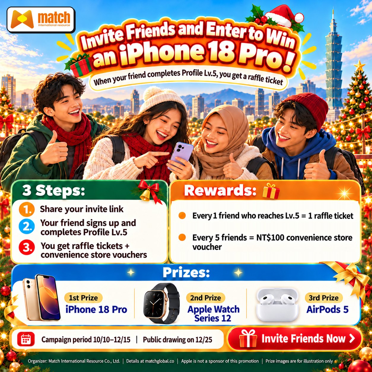 MatchGlobal app launch invite-friends event poster